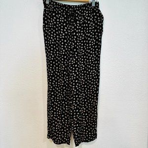 Sag Harbor Petite Size Small Floral Pants Pull On Elastic Waist Black MultiColor